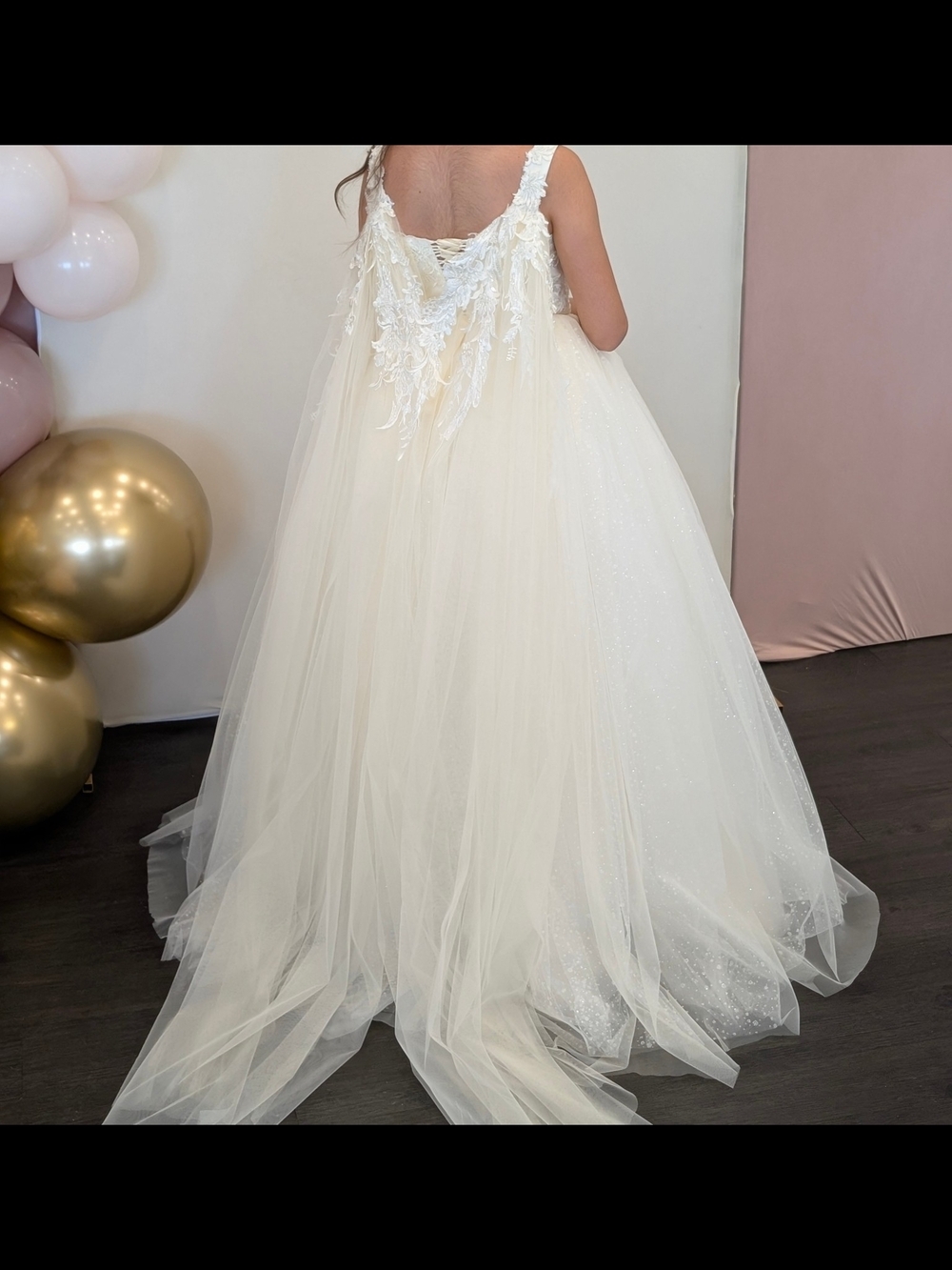 Stunning First Communion Ivory Tulle Flower Girl Dress with Lace Bodice